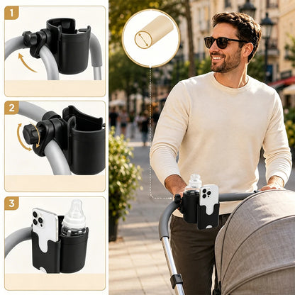 Porte-gobelet avec support téléphone pour poussette, noir