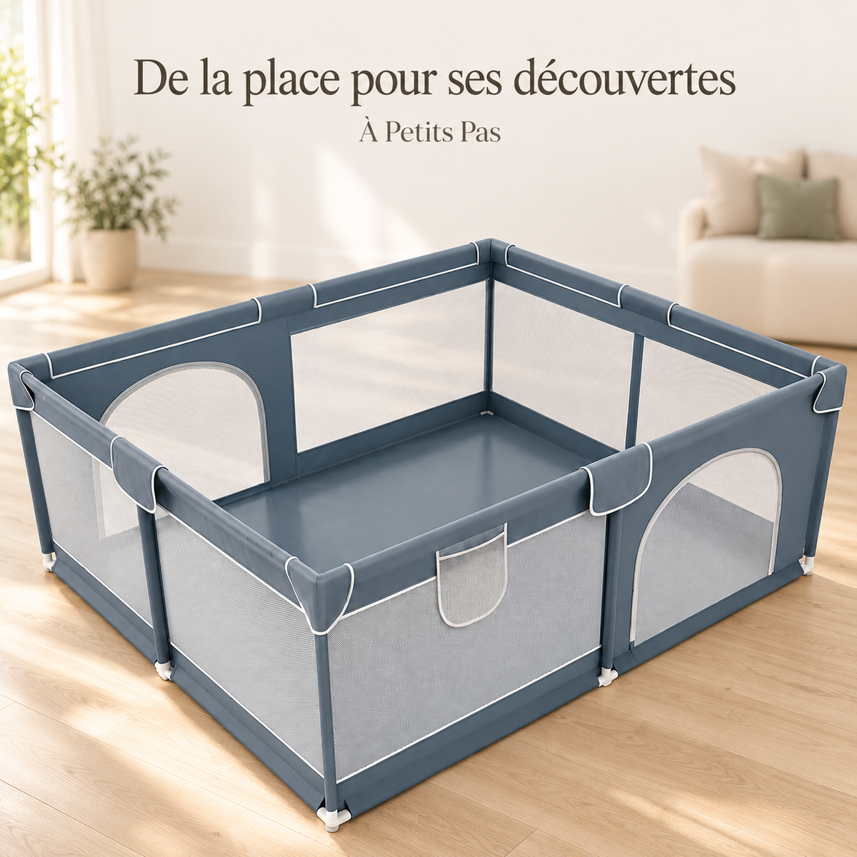 De la place pour ses découvertes — Parc bébé à double porte — 150 × 180 cm