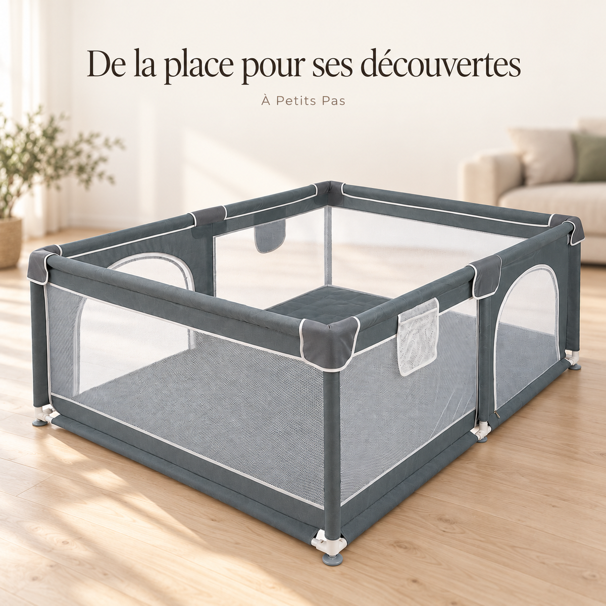 De la place pour ses découvertes — Parc bébé en maille — 120 × 160 cm