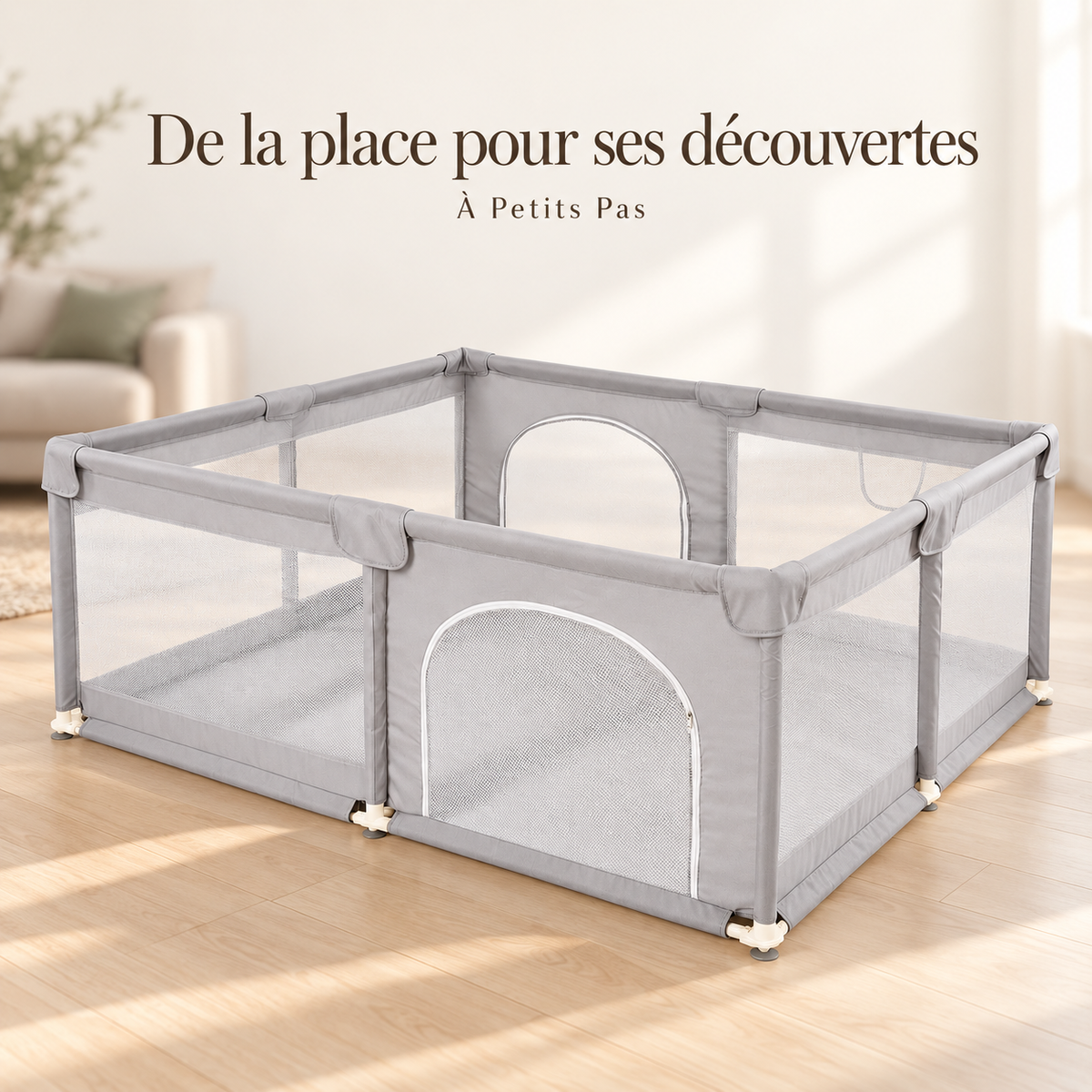De la place pour ses découvertes — Parc bébé en tissu Oxford avec tapis