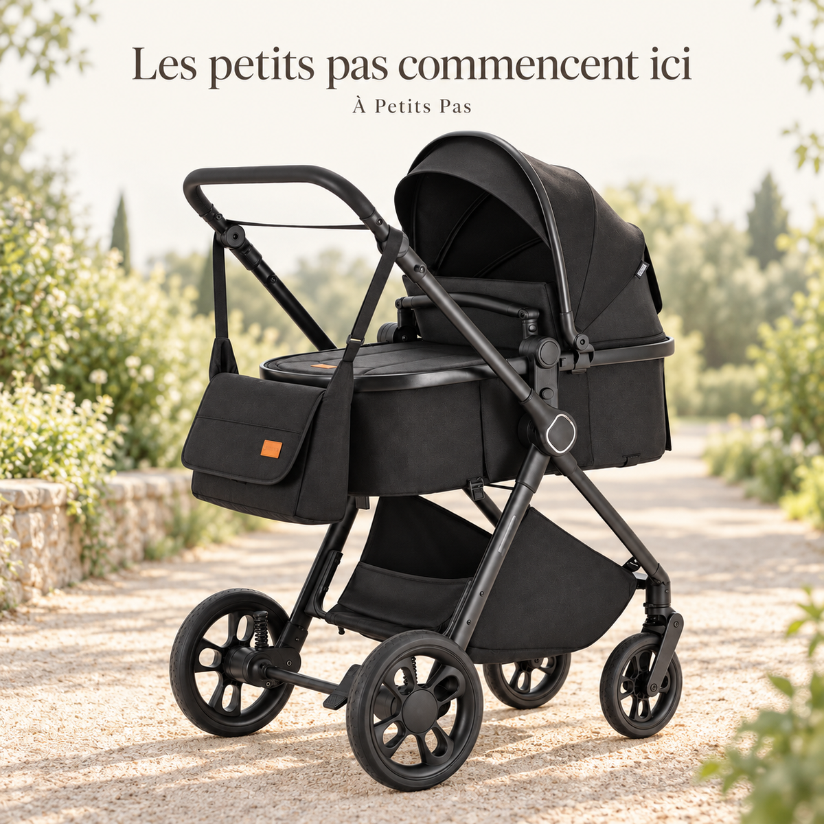 Les petits pas commencent ici — Poussette modulable — châssis aluminium