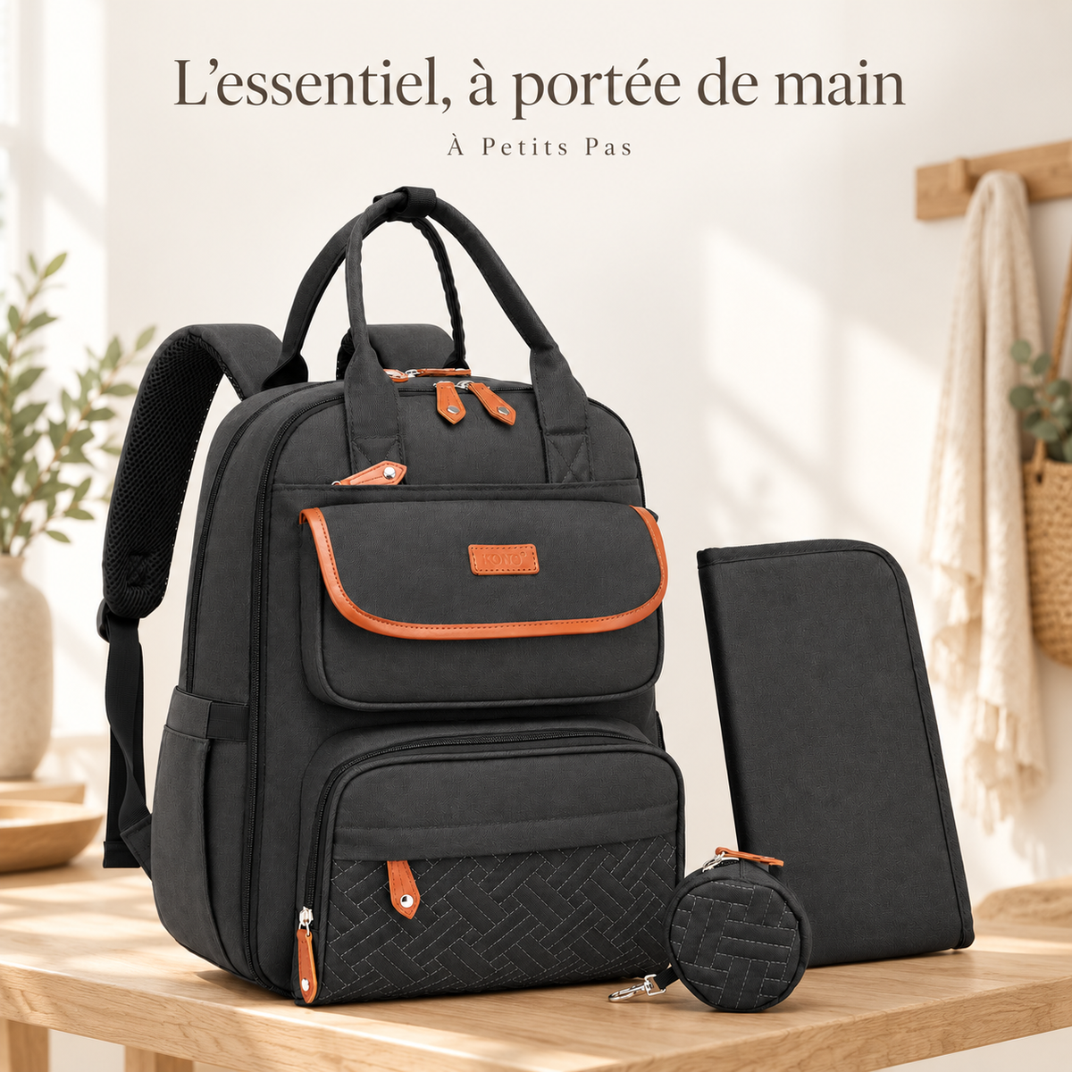 L’essentiel, à portée de main — Sac à dos à langer KONO — 18 rangements