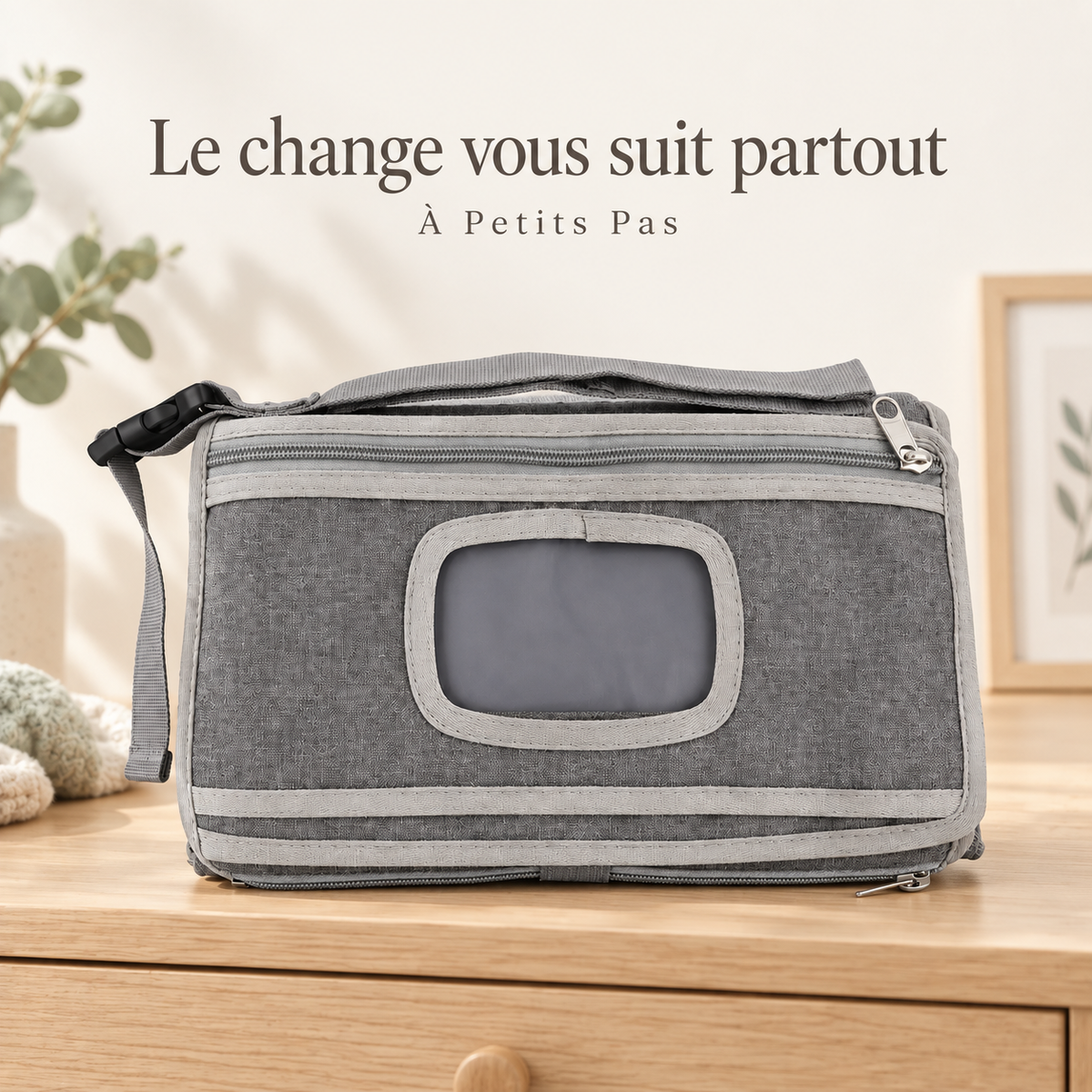 Le change vous suit partout — Kit de change nomade — pochette grise