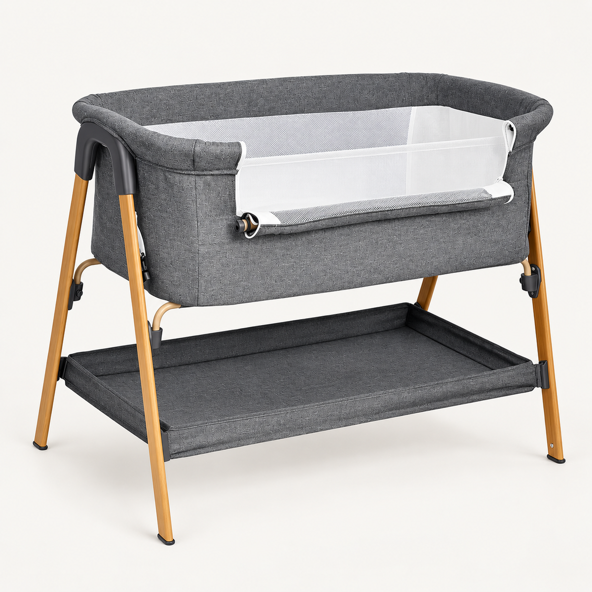 Berceau de chevet gris chiné — pieds en bois — Gris