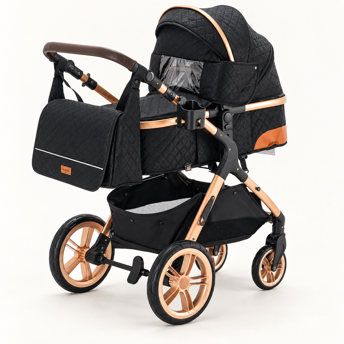 Poussette modulable noire matelassée — version haute — Noir