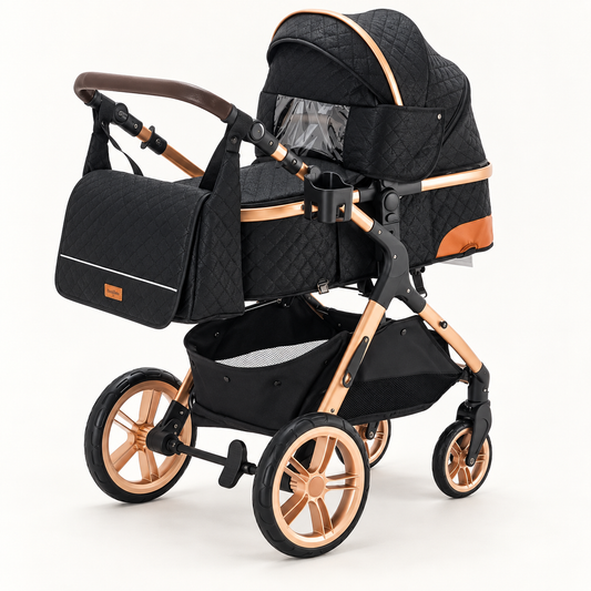 Poussette modulable noire matelassée — version haute — Noir