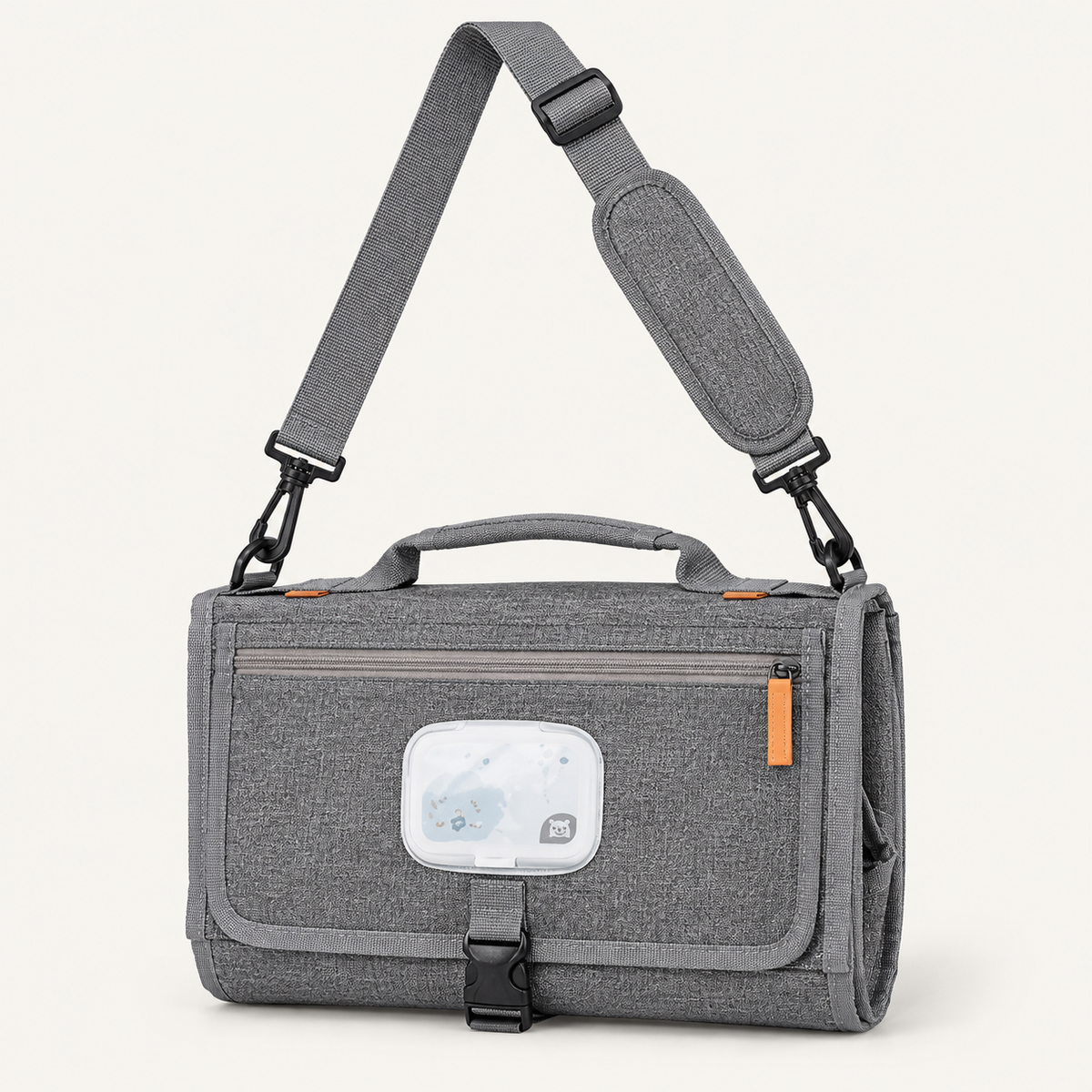 Tapis de change nomade — poche à lingettes — Gris