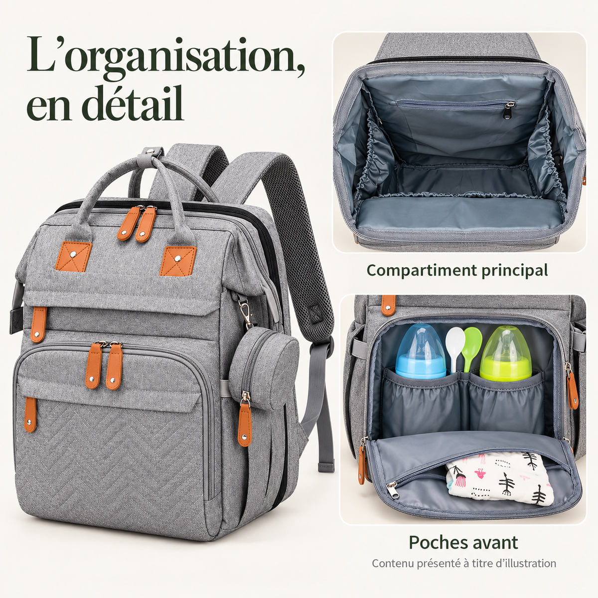 Sac à dos à langer nomade — l’organisation, en détail