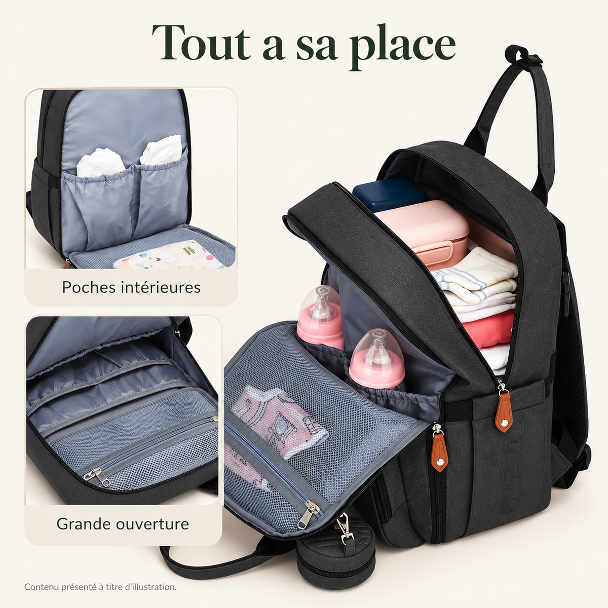 Sac à dos à langer KONO — 18 rangements — tout a sa place