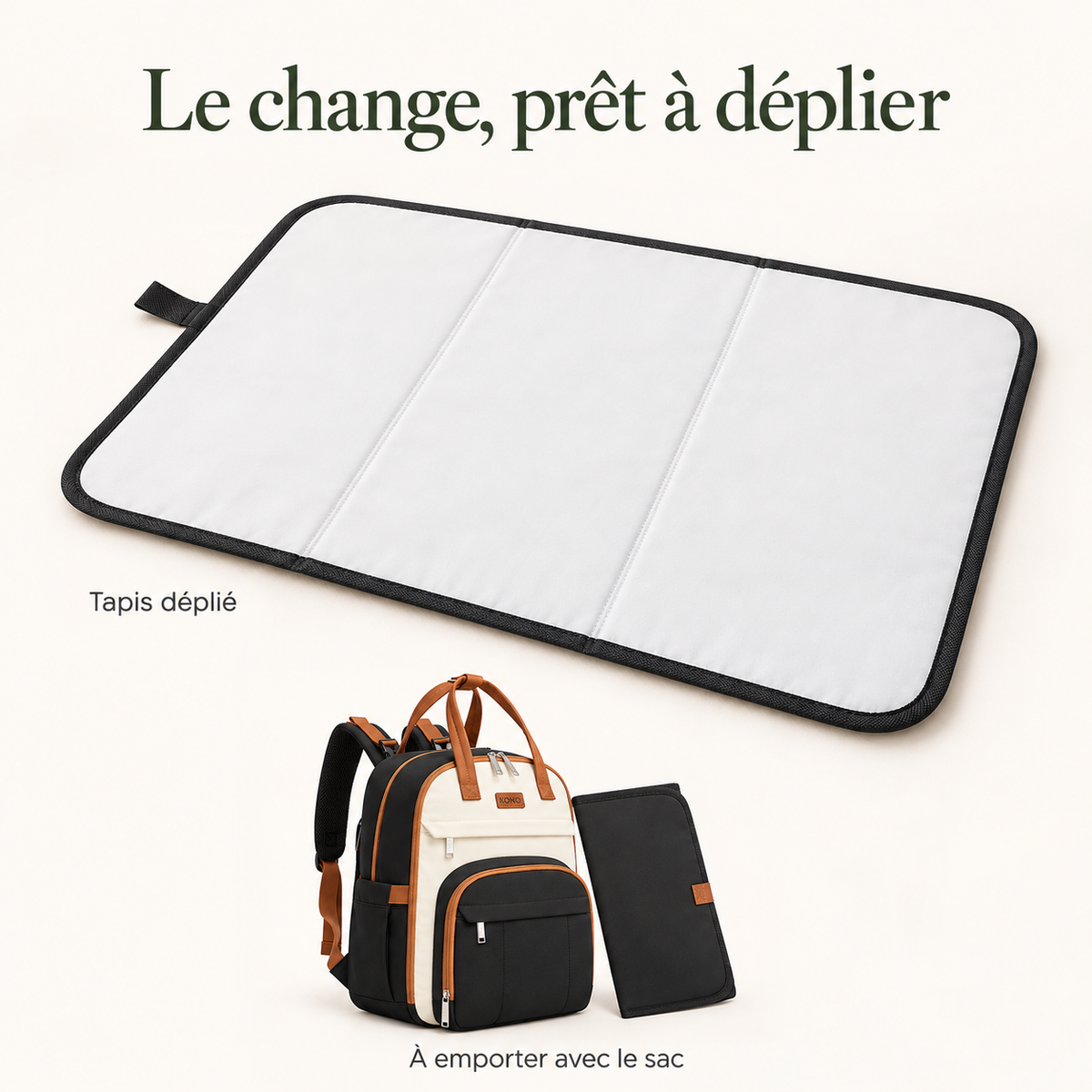 Sac à dos à langer — 3 poches isothermes — le change, prêt à déplier