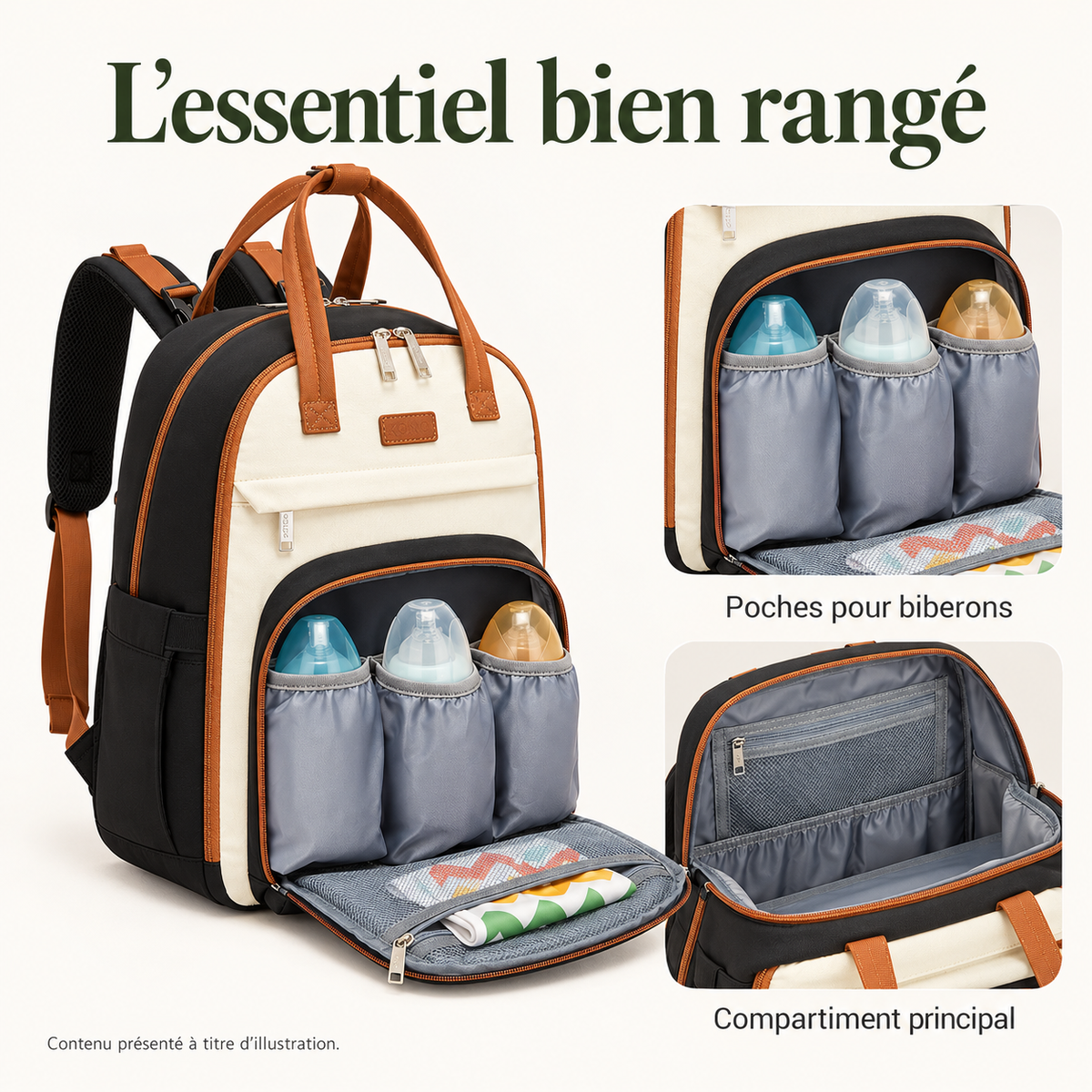 Sac à dos à langer — 3 poches isothermes — l’essentiel bien rangé