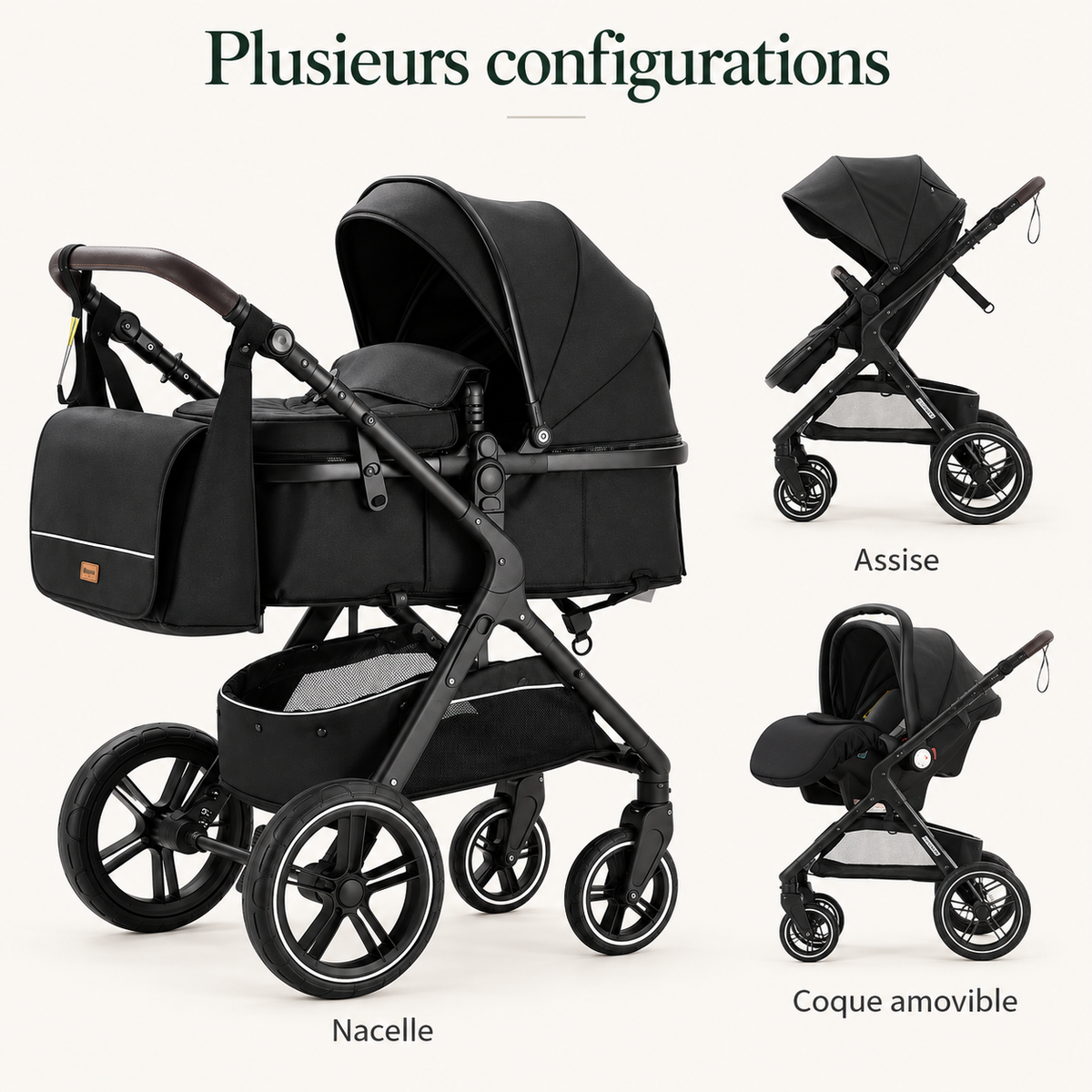 Poussette modulable avec sac assorti — plusieurs configurations