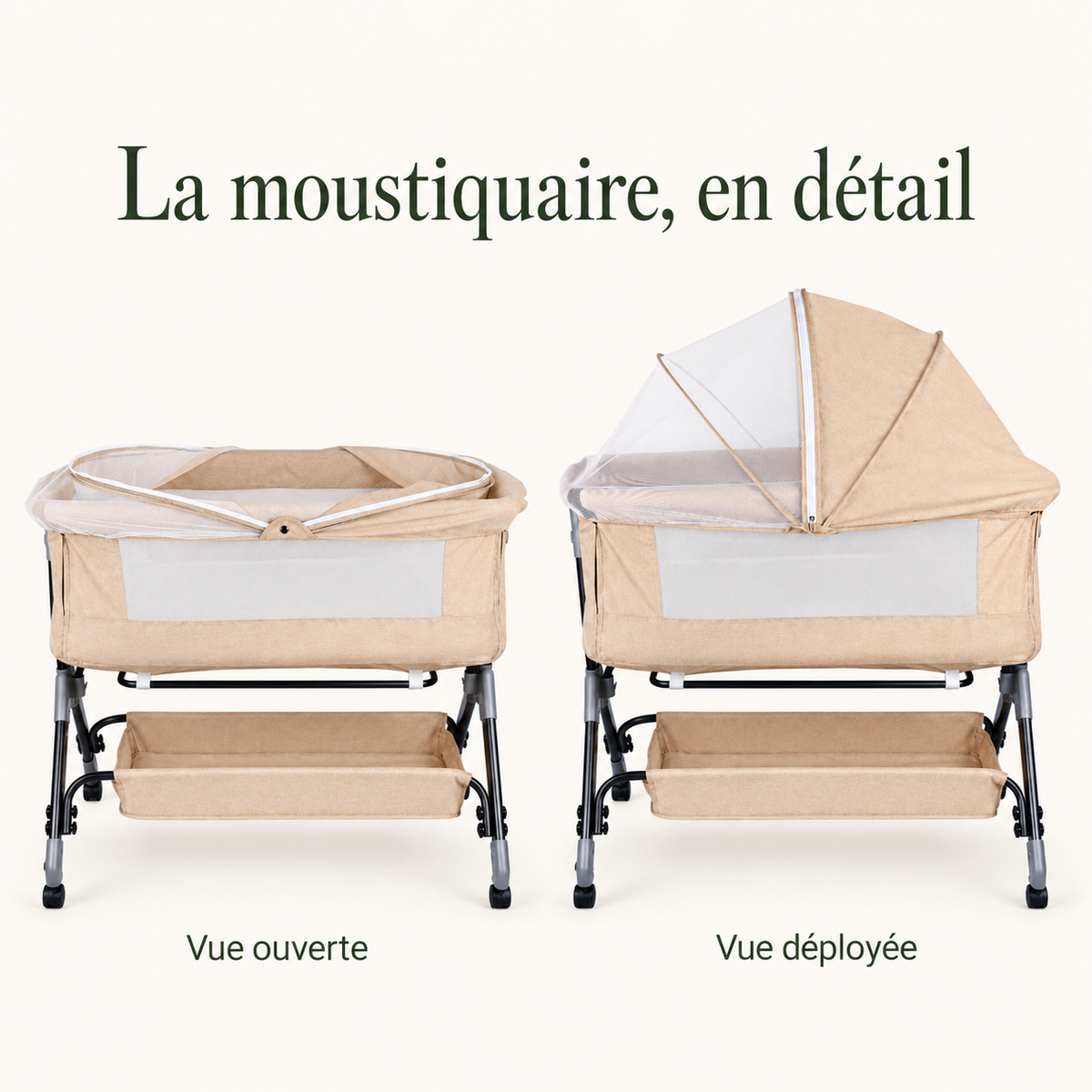 Berceau de chevet réglable avec moustiquaire — la moustiquaire, en détail