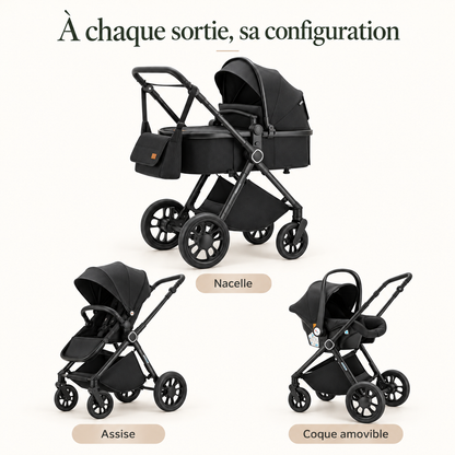 Poussette modulable — châssis aluminium — à chaque sortie, sa configuration