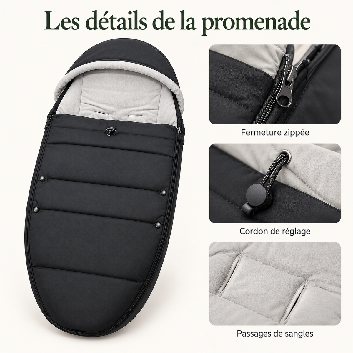 Chancelière pour poussette — doublure douce — les détails de la promenade