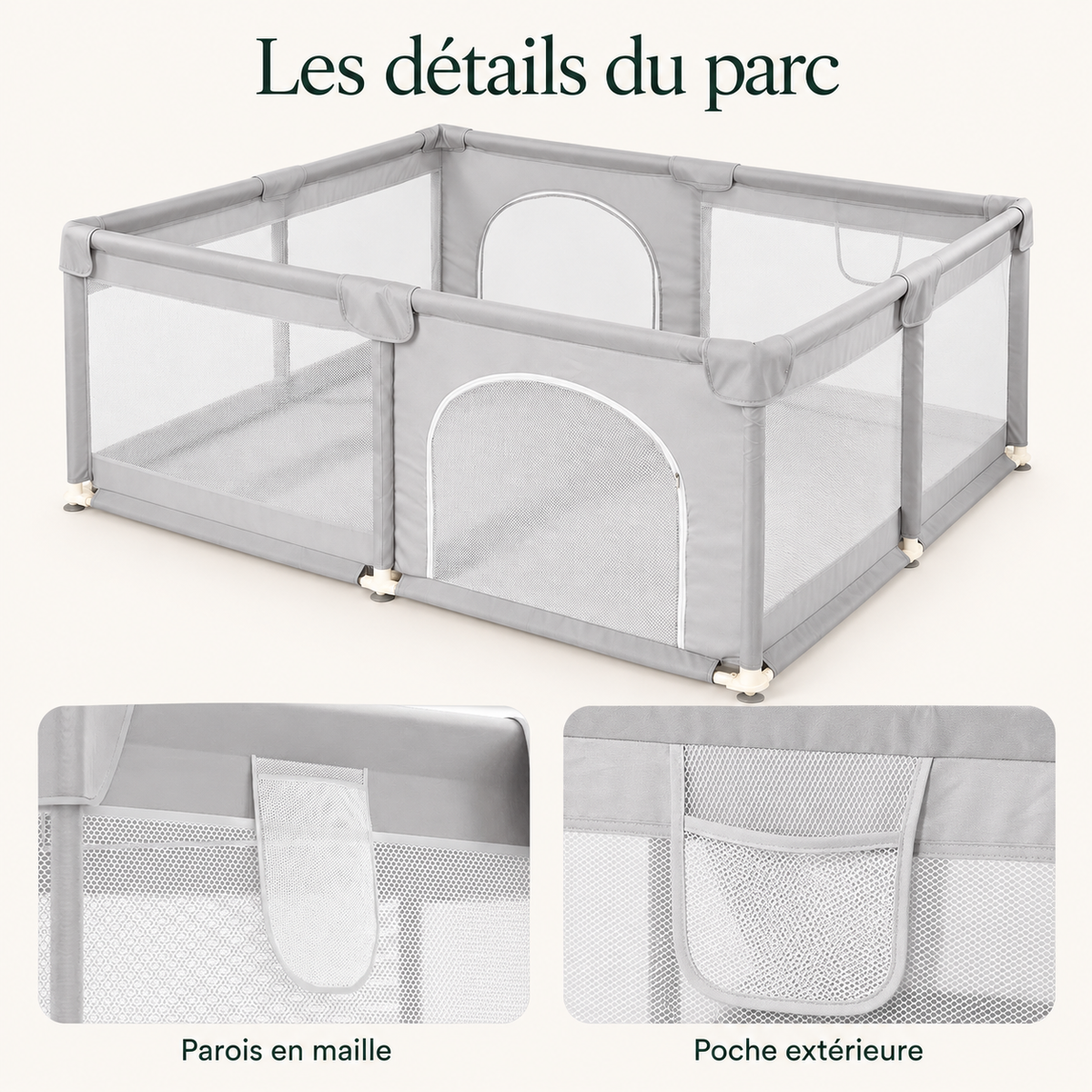 Parc bébé en tissu Oxford avec tapis — les détails du parc
