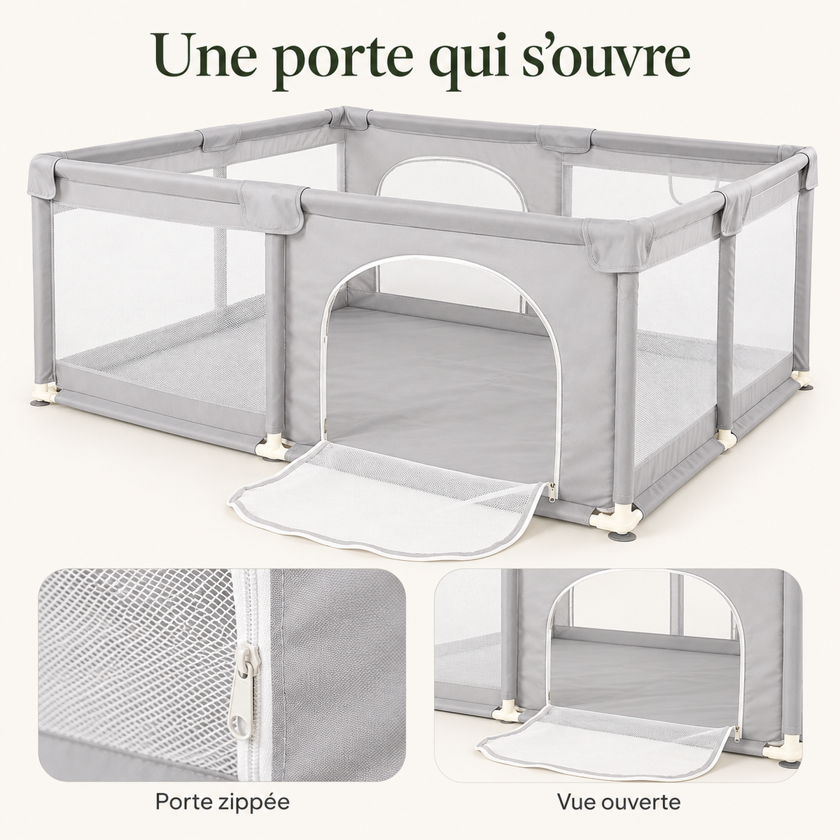 Parc bébé en tissu Oxford avec tapis — une porte qui s’ouvre
