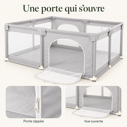 Parc bébé en tissu Oxford avec tapis — une porte qui s’ouvre