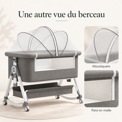 Lit d’appoint avec matelas — coloris doux — une autre vue du berceau
