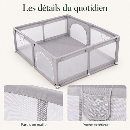 Parc bébé en maille — 150 × 180 cm — les détails du quotidien