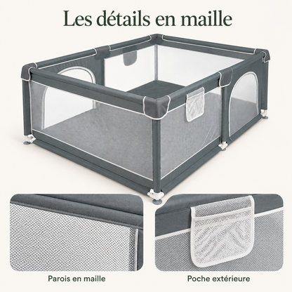 Parc bébé en maille — 120 × 160 cm — les détails en maille