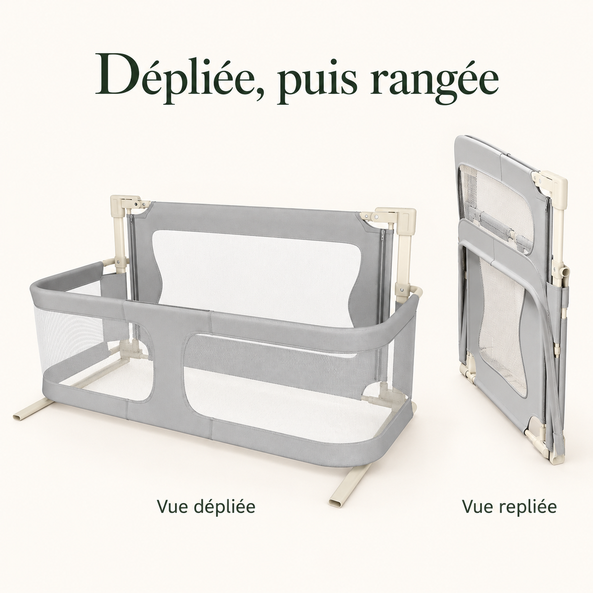 Structure de chevet pliable — paroi abaissable — dépliée, puis rangée