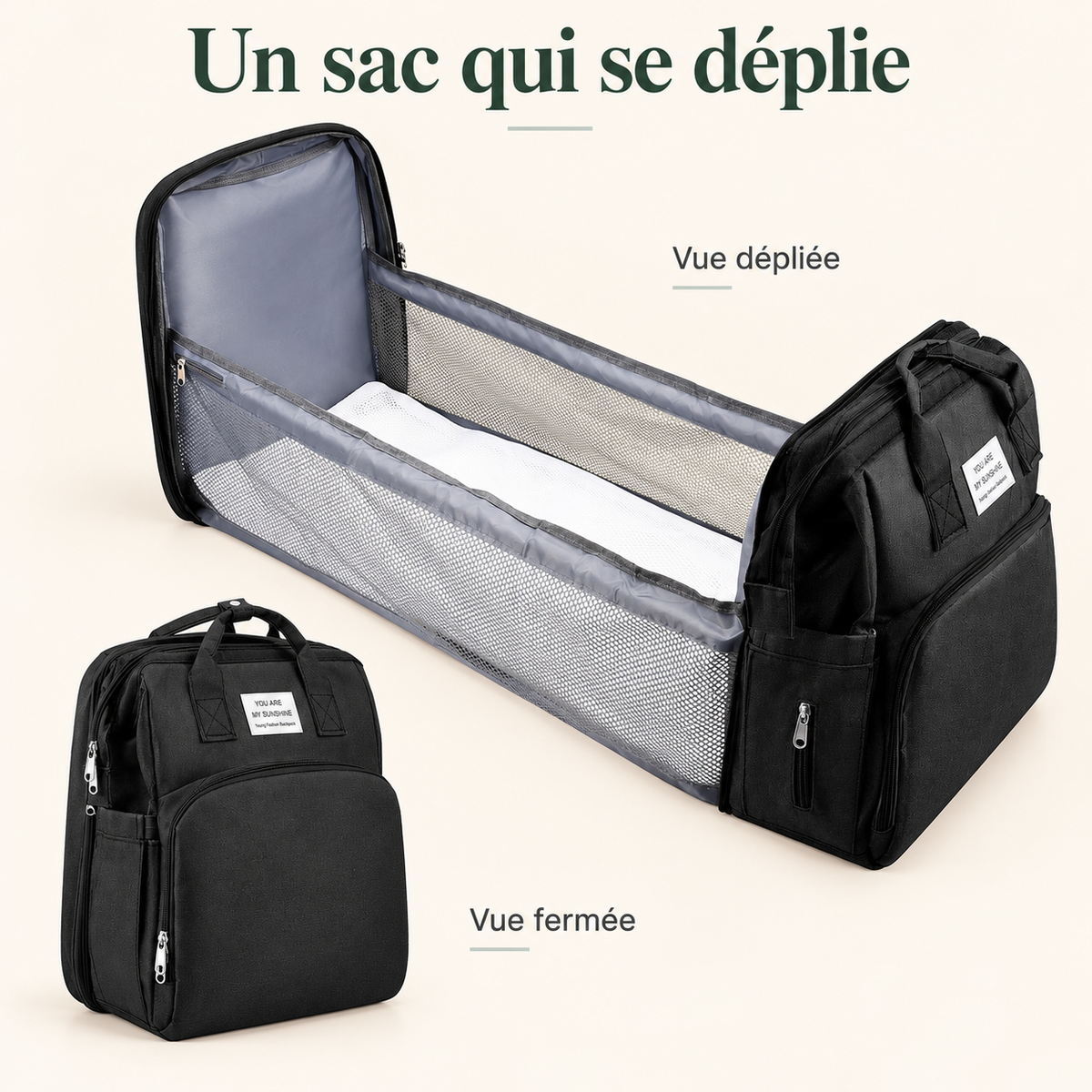 Sac à dos à langer — tapis nomade intégré — un sac qui se déplie