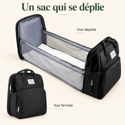 Sac à dos à langer — tapis nomade intégré — un sac qui se déplie