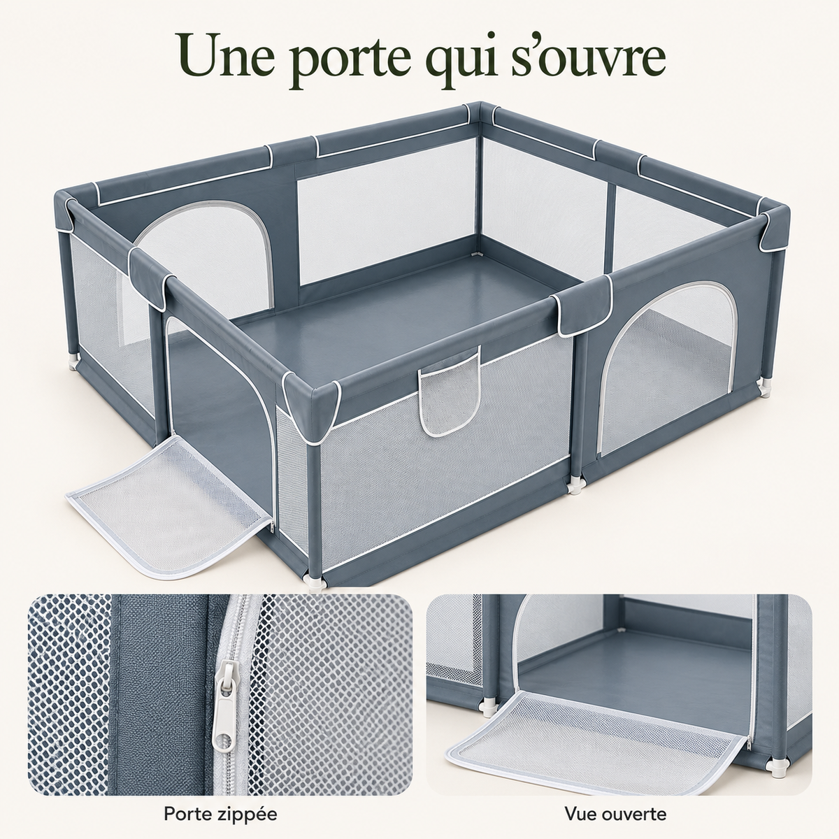 Parc bébé à double porte — 150 × 180 cm — une porte qui s’ouvre