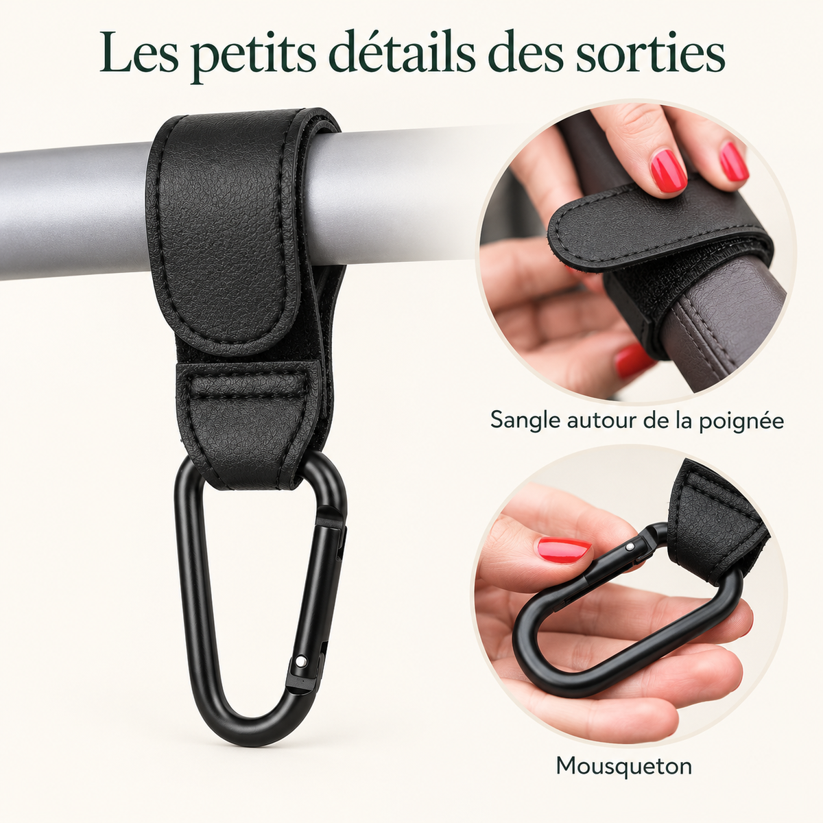 Crochets de poussette noirs — lot de 2 — les petits détails des sorties