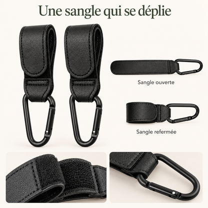 Crochets de poussette noirs — lot de 2 — une sangle qui se déplie